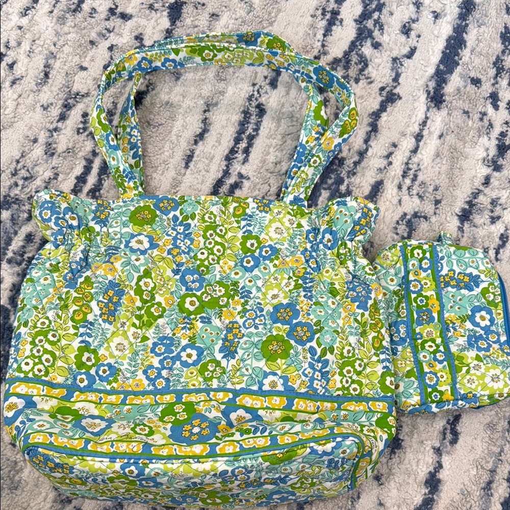 Floral Green and Blue Tote Bag